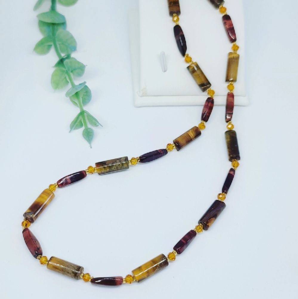 Cute mixed Tiger Eye( brown and red) necklace